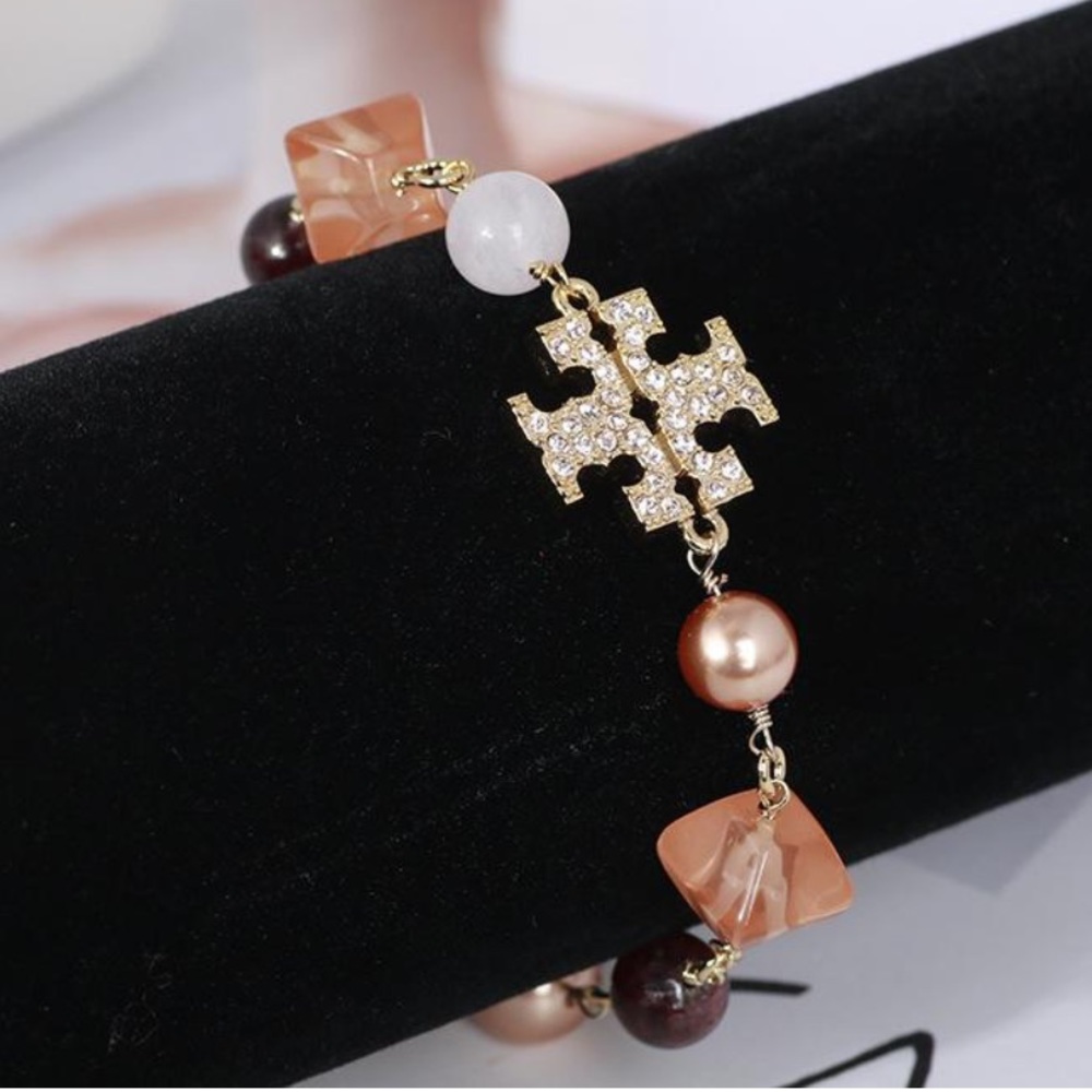 Tory Burch Crystal T Logo Resin Bracelet
